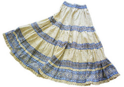 Provence tiered skirt, long (Lourmarin. white x blue) - Click Image to Close